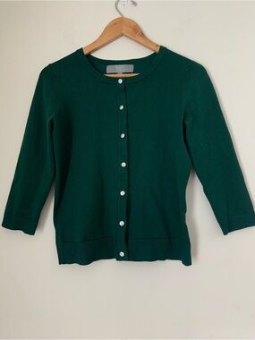 Berkley Jensen Green Rhinestone Button-Front Cardigan Sweater S